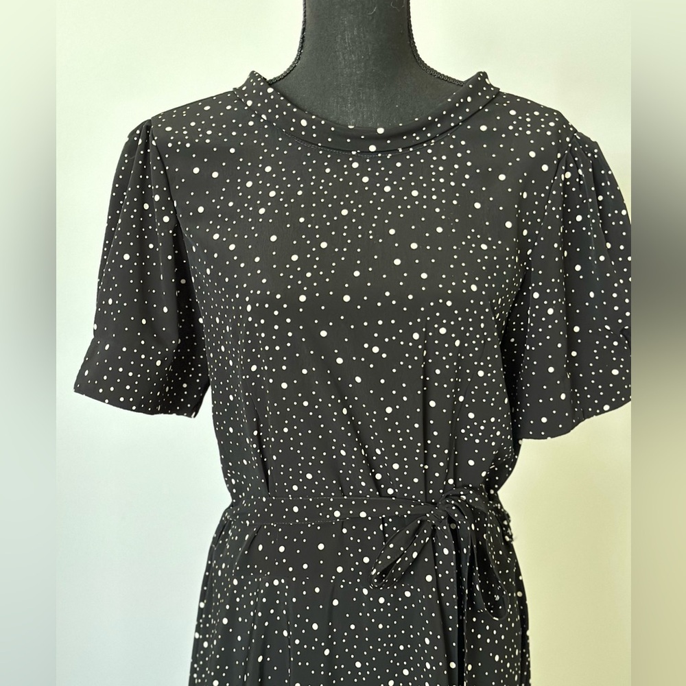 Black Tie Front Ruffled Dress